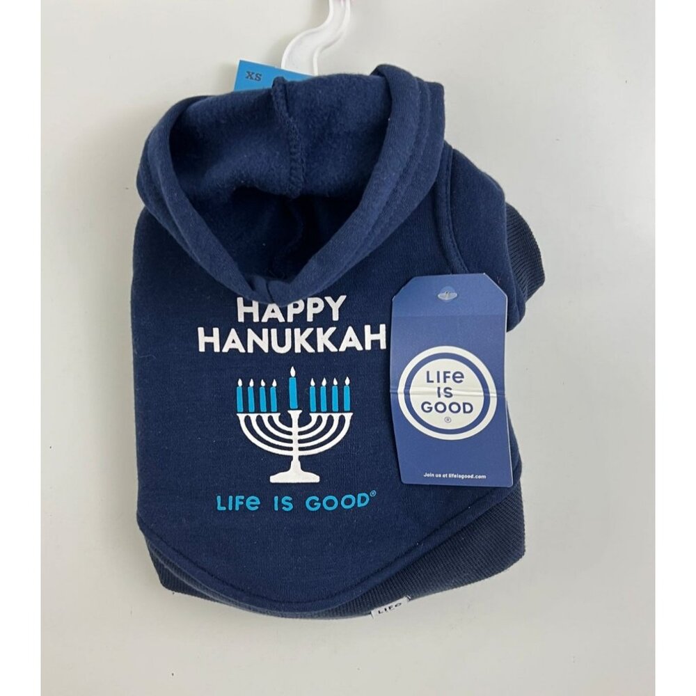 Life Is Good Dog‎ Hoodie Happy Hanukkah Size XS Blue Clothes